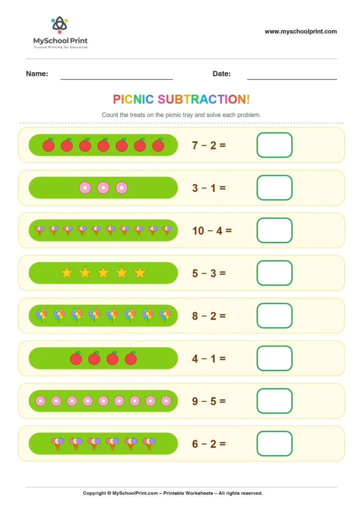 Subtraction worksheet 21 for kindergarten kids