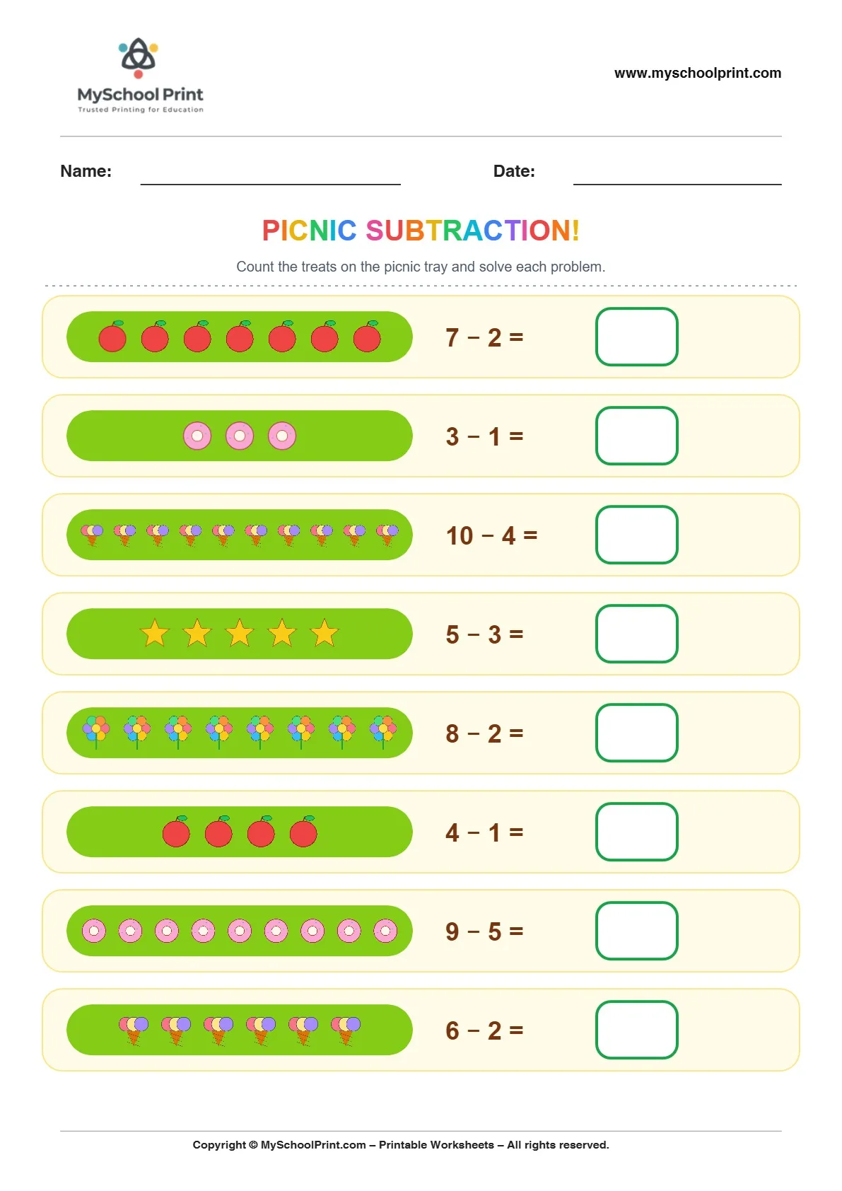 Subtraction worksheet 21 for kindergarten kids