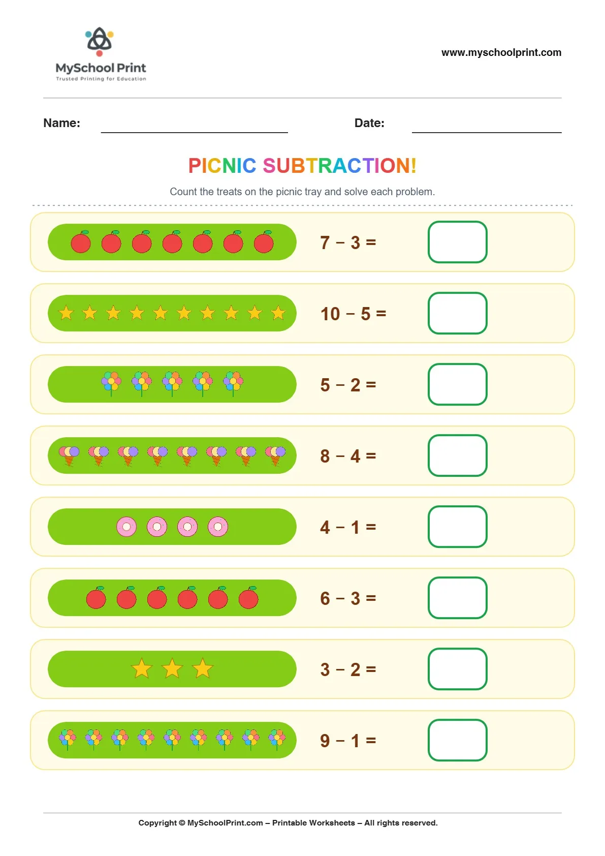 Subtraction worksheet 22 for kindergarten kids