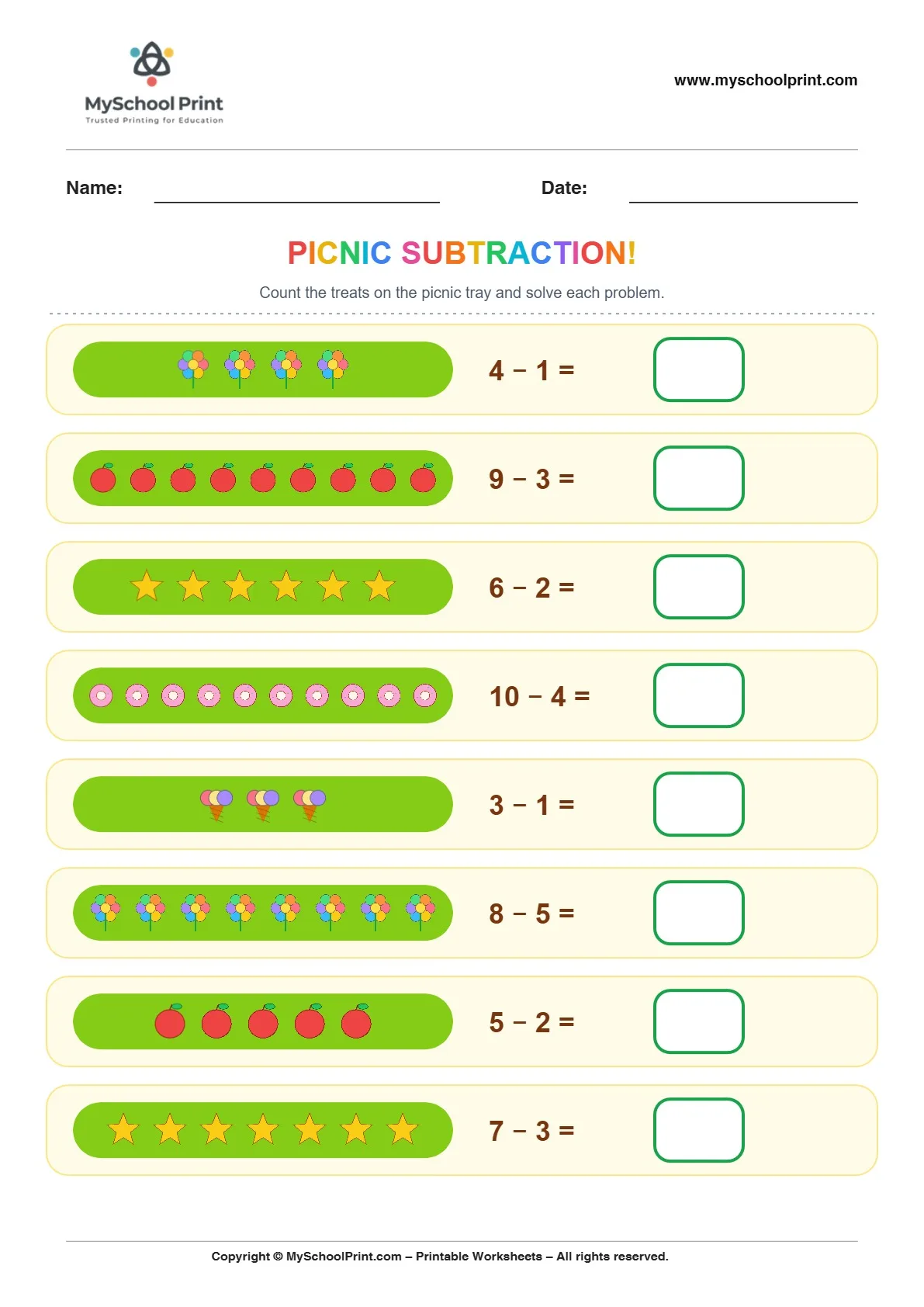 Subtraction worksheet 23 for kindergarten kids