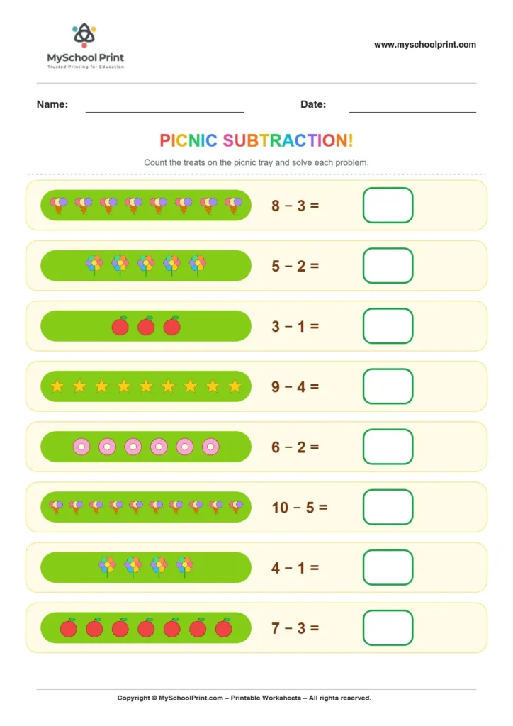 Subtraction worksheet 24 for kindergarten kids