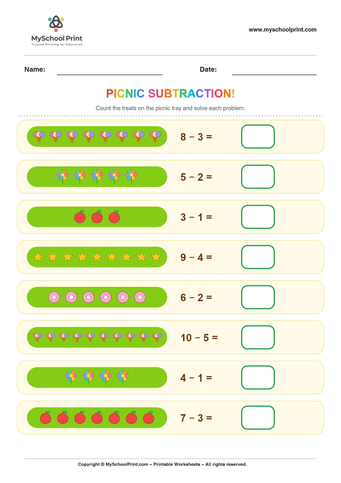 Subtraction worksheet 24 for kindergarten kids