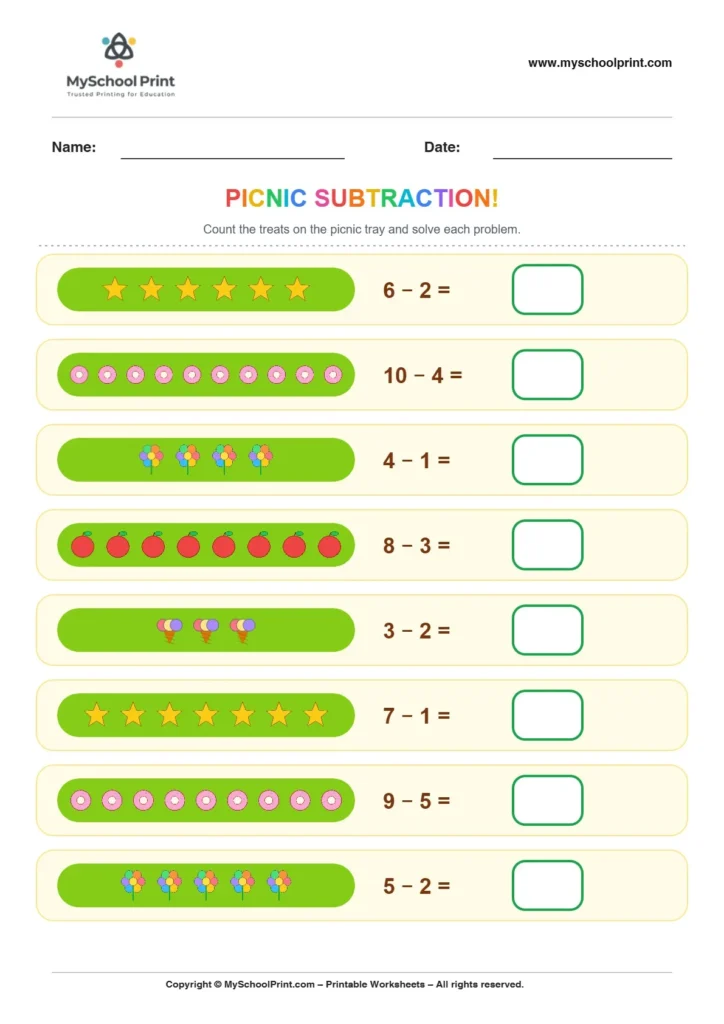 Subtraction worksheet 25 for kindergarten kids