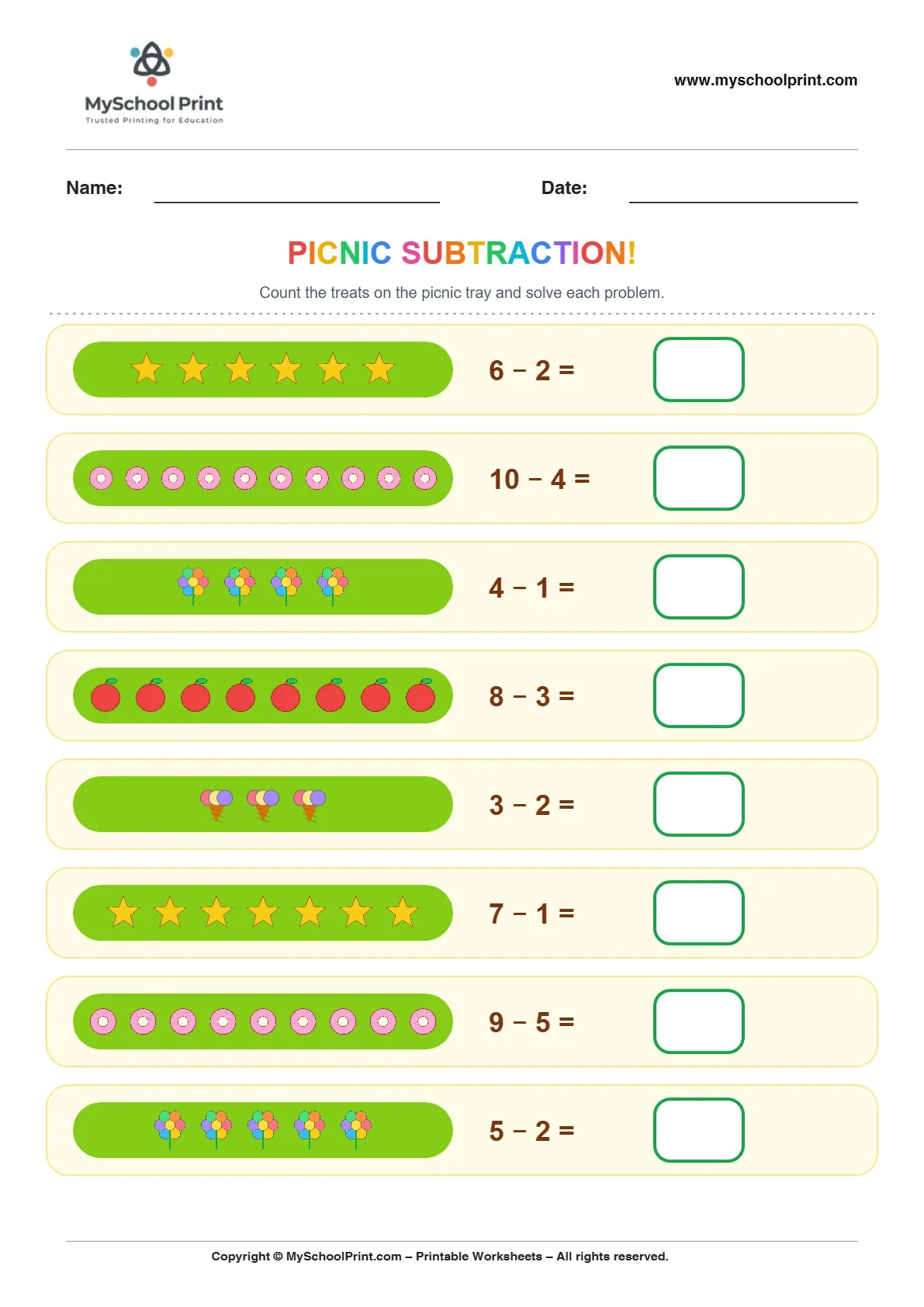 Subtraction worksheet 25 for kindergarten kids