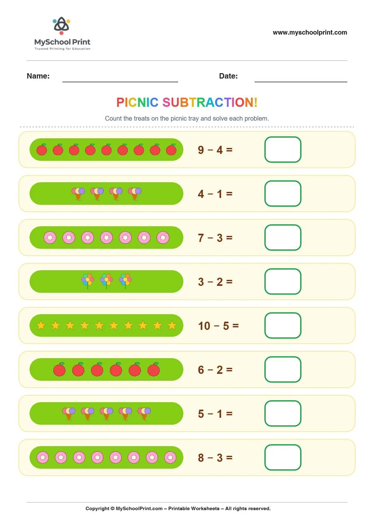 Subtraction worksheet 26 for kindergarten kids
