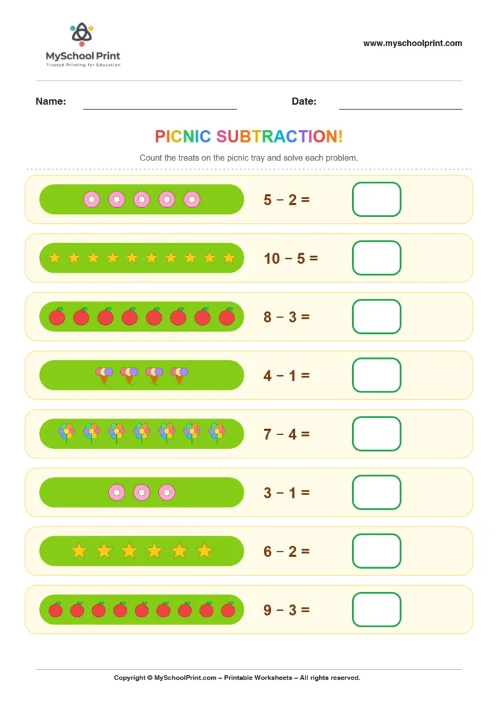 Subtraction worksheet 27 for kindergarten kids