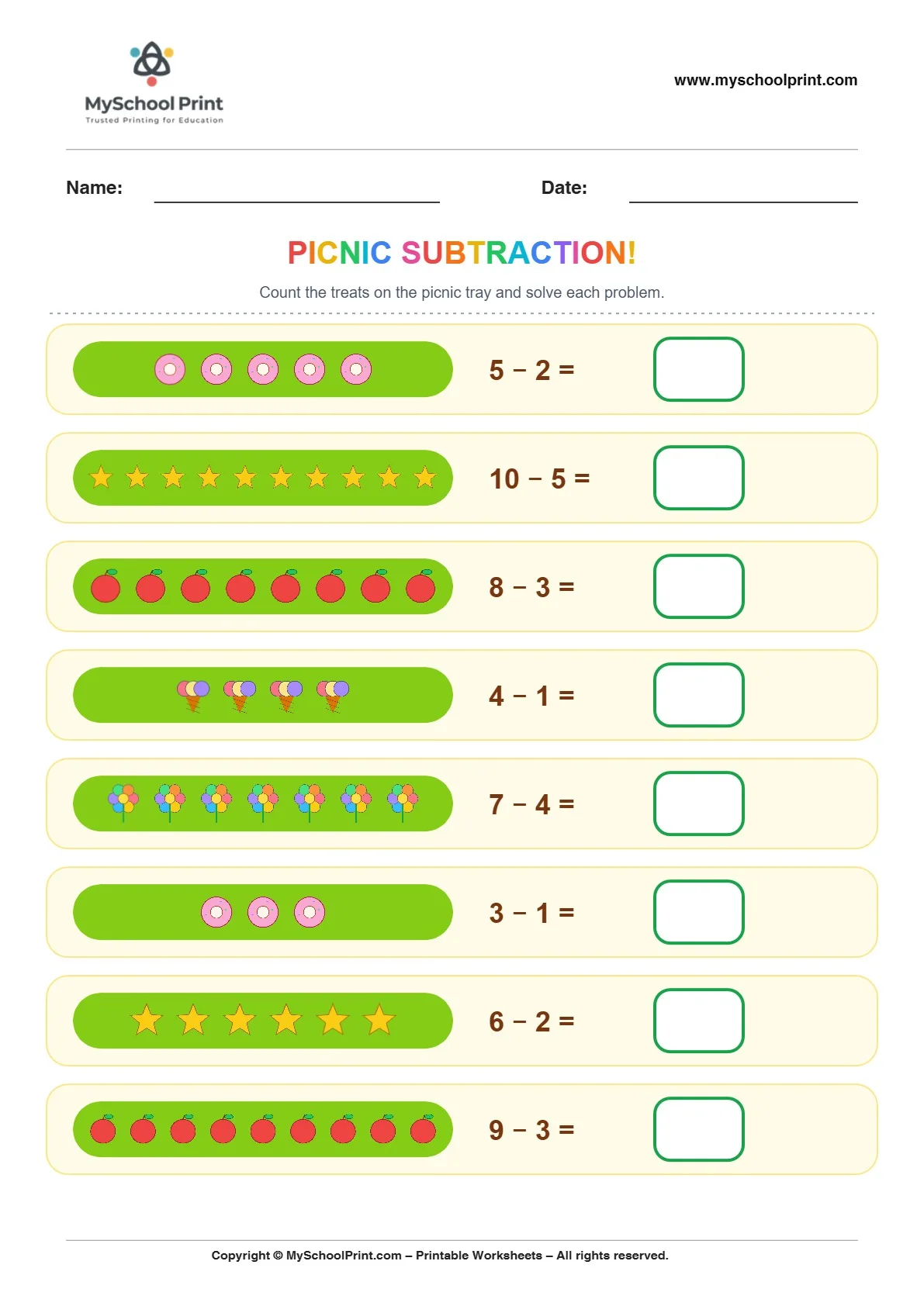 Subtraction worksheet 27 for kindergarten kids