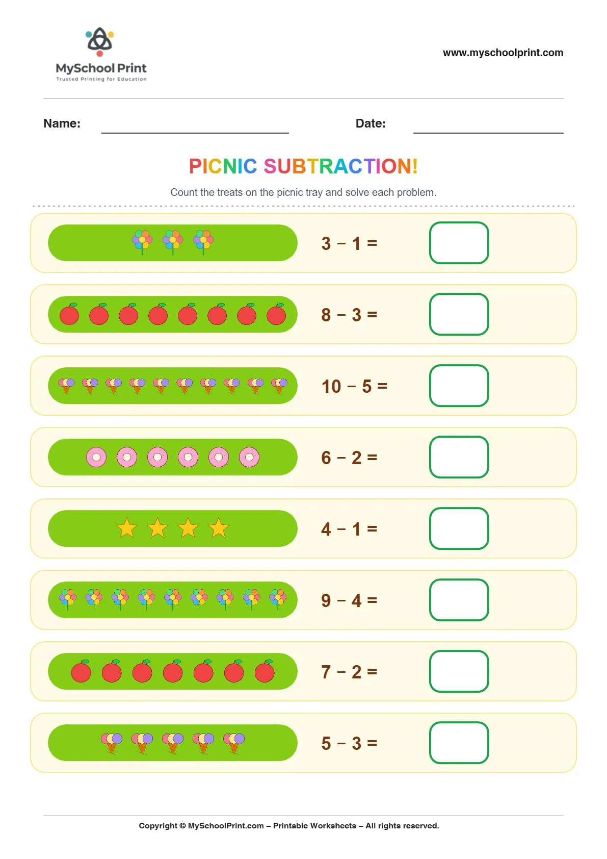Subtraction worksheet 28 for kindergarten kids