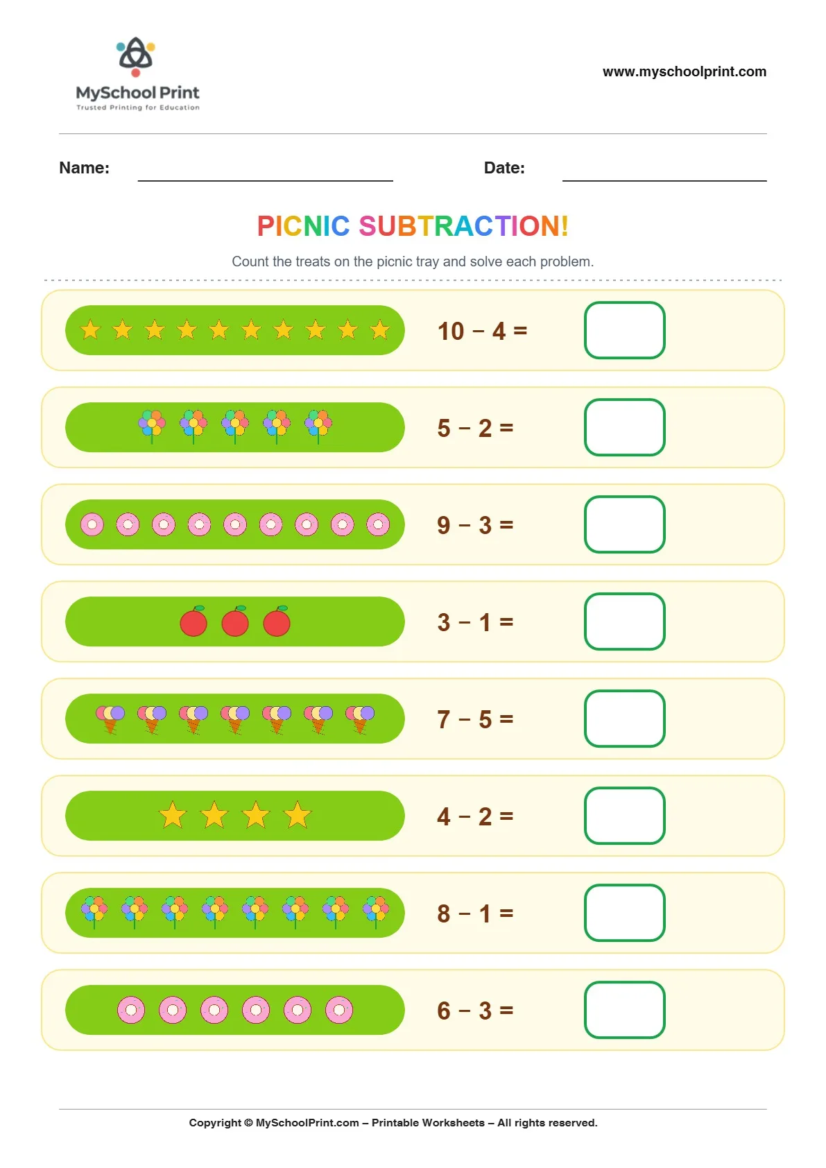 Subtraction worksheet 29 for kindergarten kids