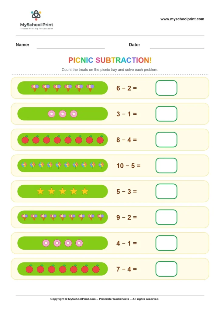 Subtraction worksheet 30 for kindergarten kids