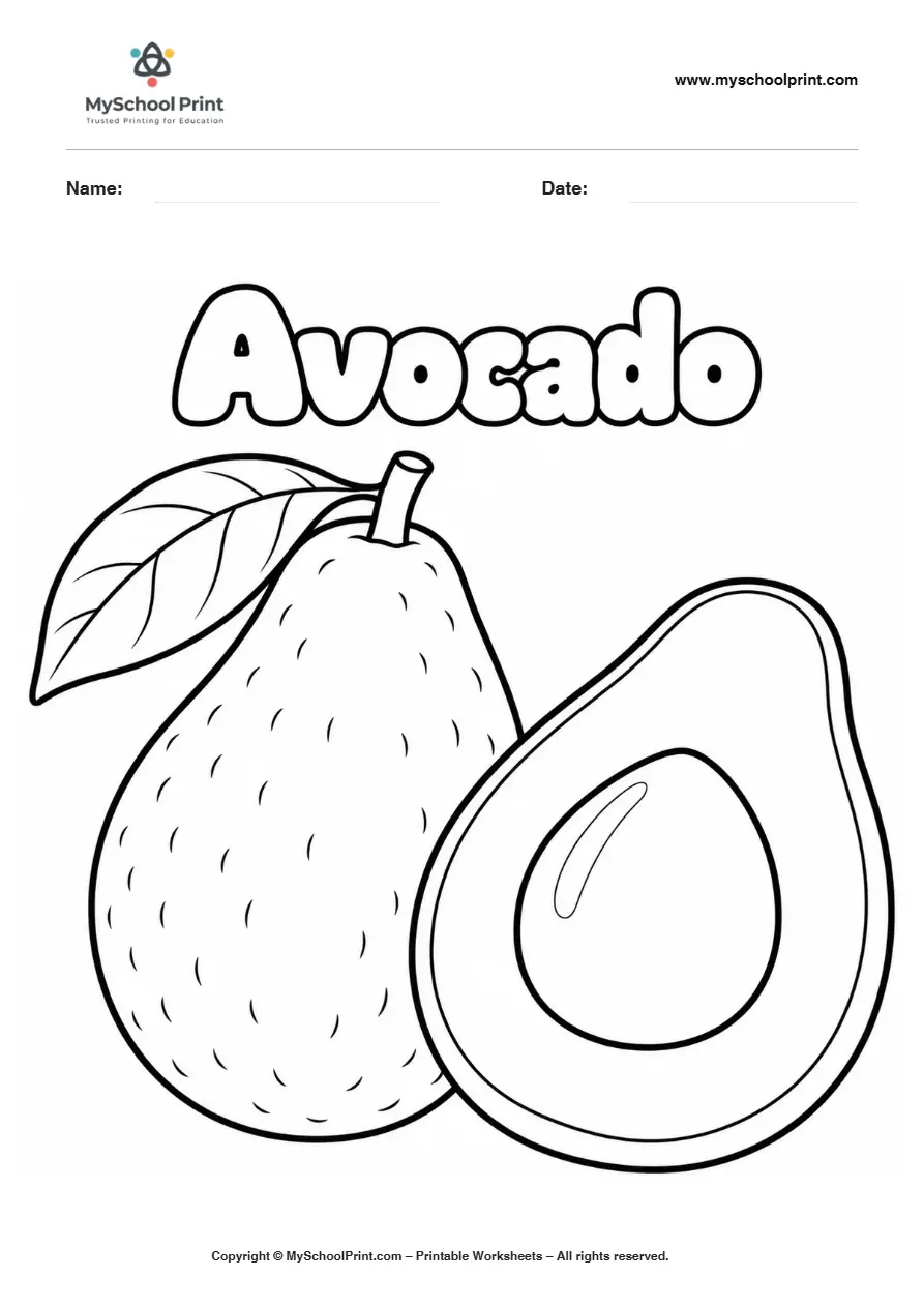 Worksheets Avocado fruit coloring page for kids