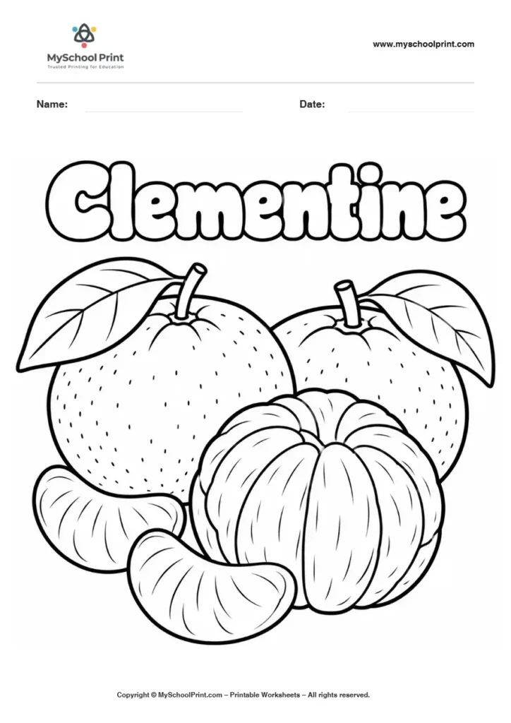 Clementine fruit coloring page for kids