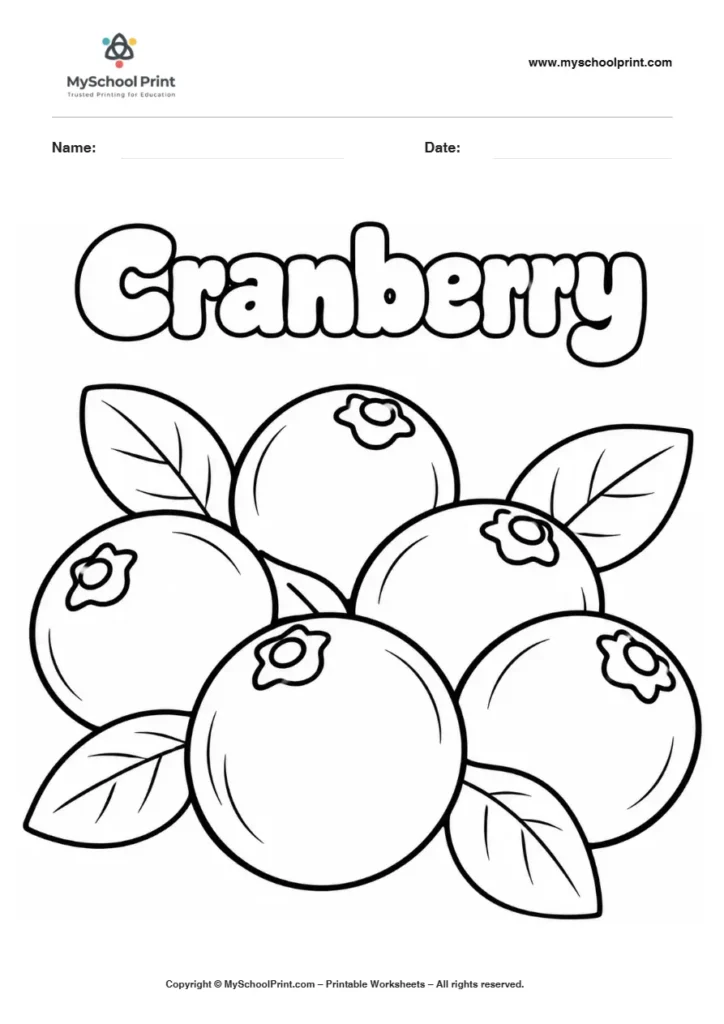 Cranberry Cluster fruit coloring page for kids
