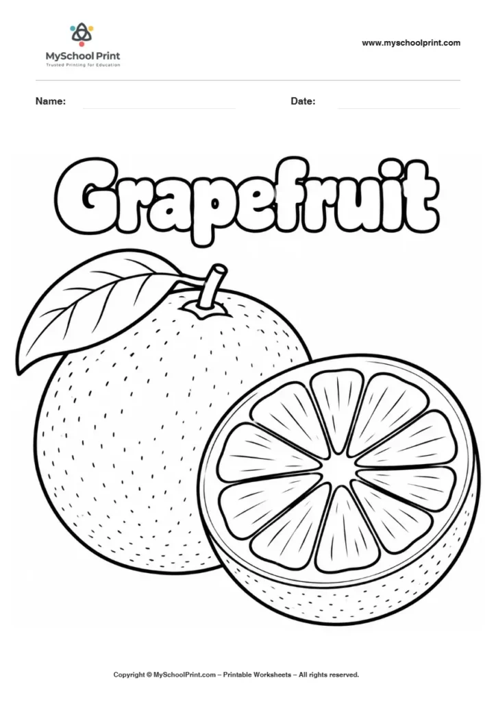 Grapefruit Whole And Sliced fruit coloring page for kids