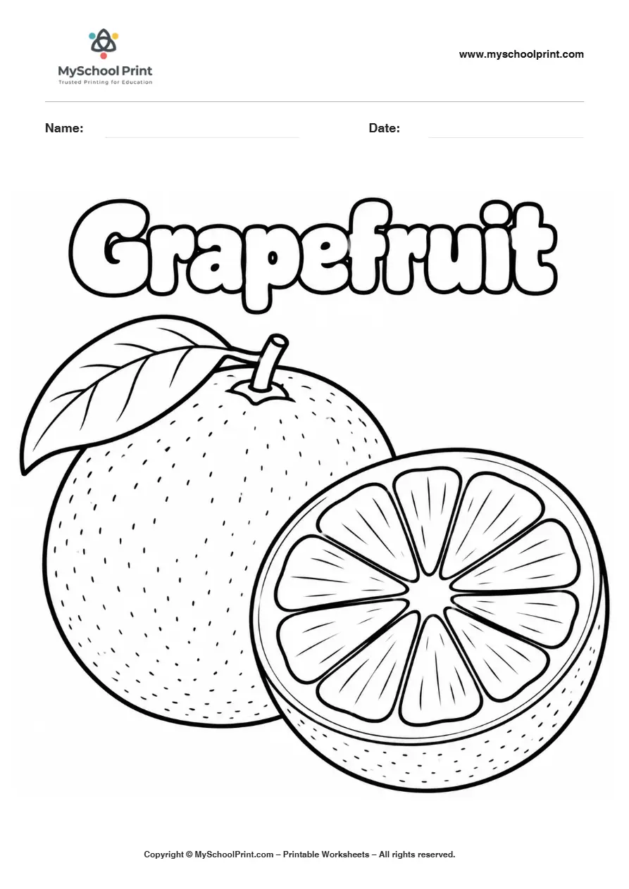 Worksheets Grapefruit Whole And Sliced fruit coloring page for kids