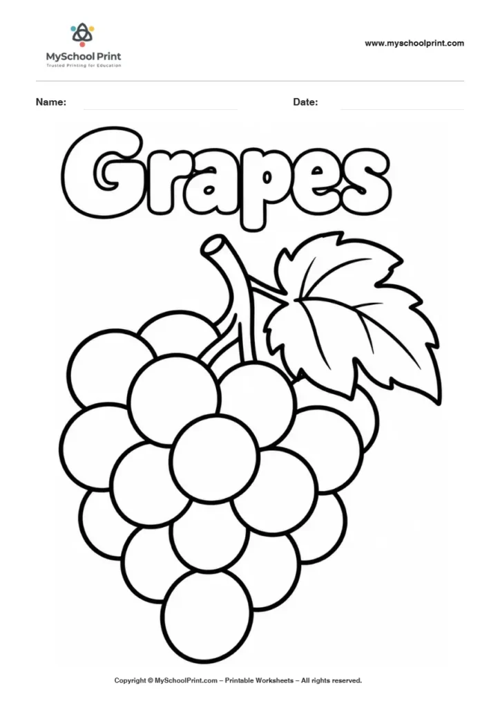 Grapes fruit coloring page for kids