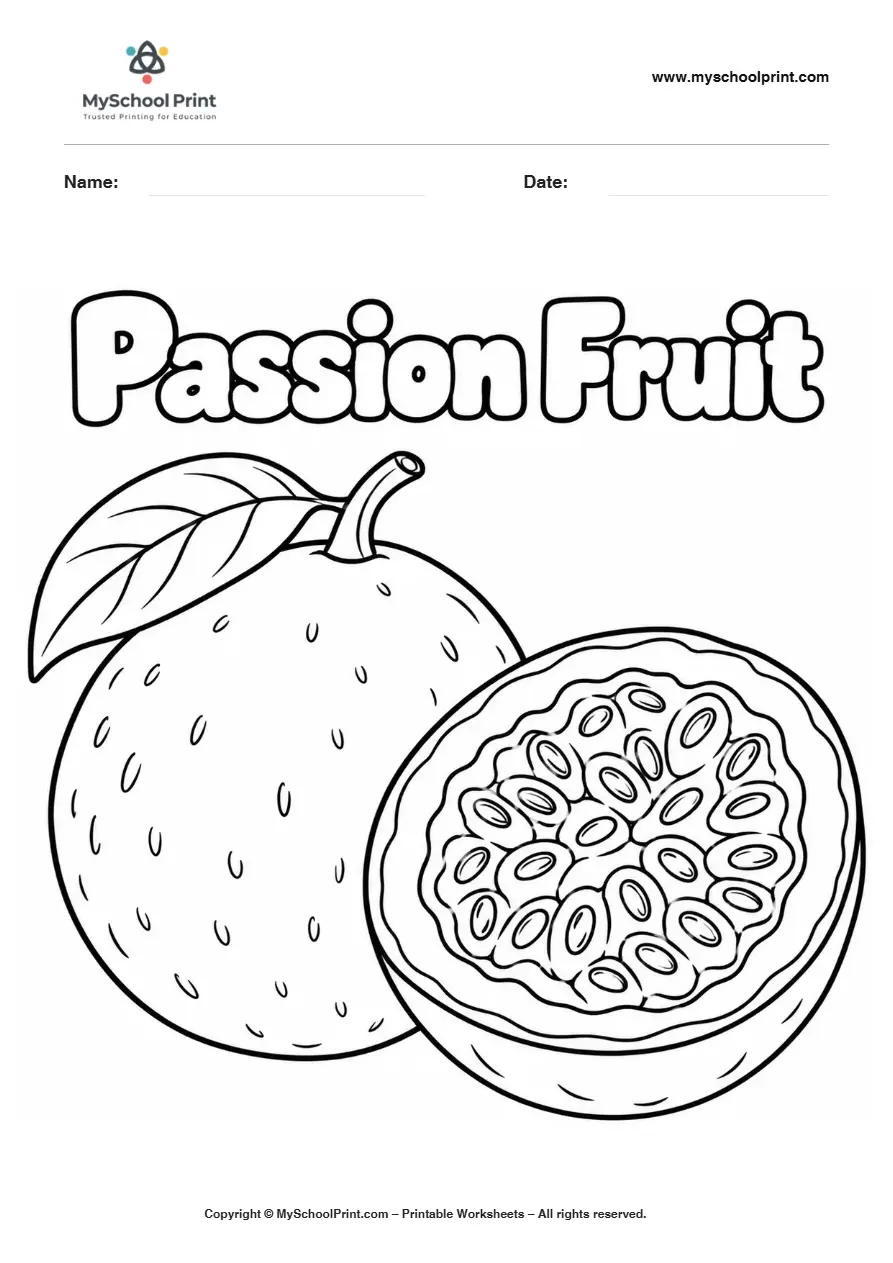 Worksheets Passion Fruit fruit coloring page for kids