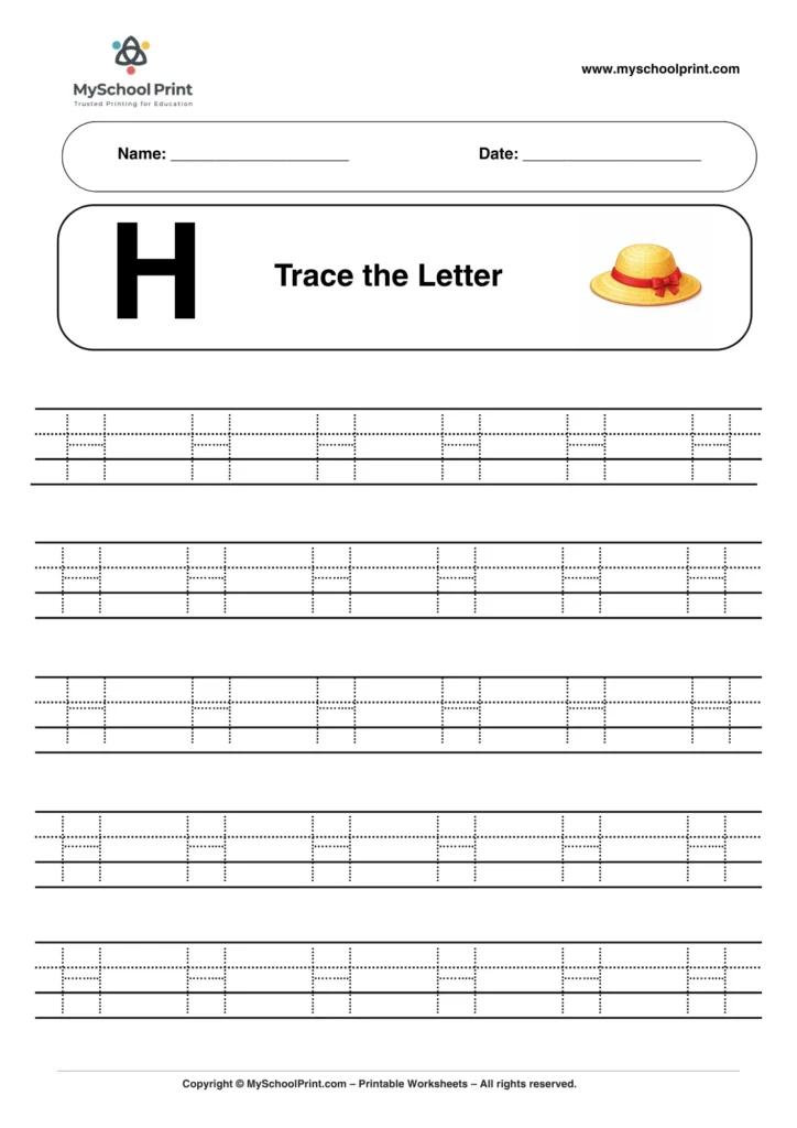Printable uppercase letter H tracing worksheet for children