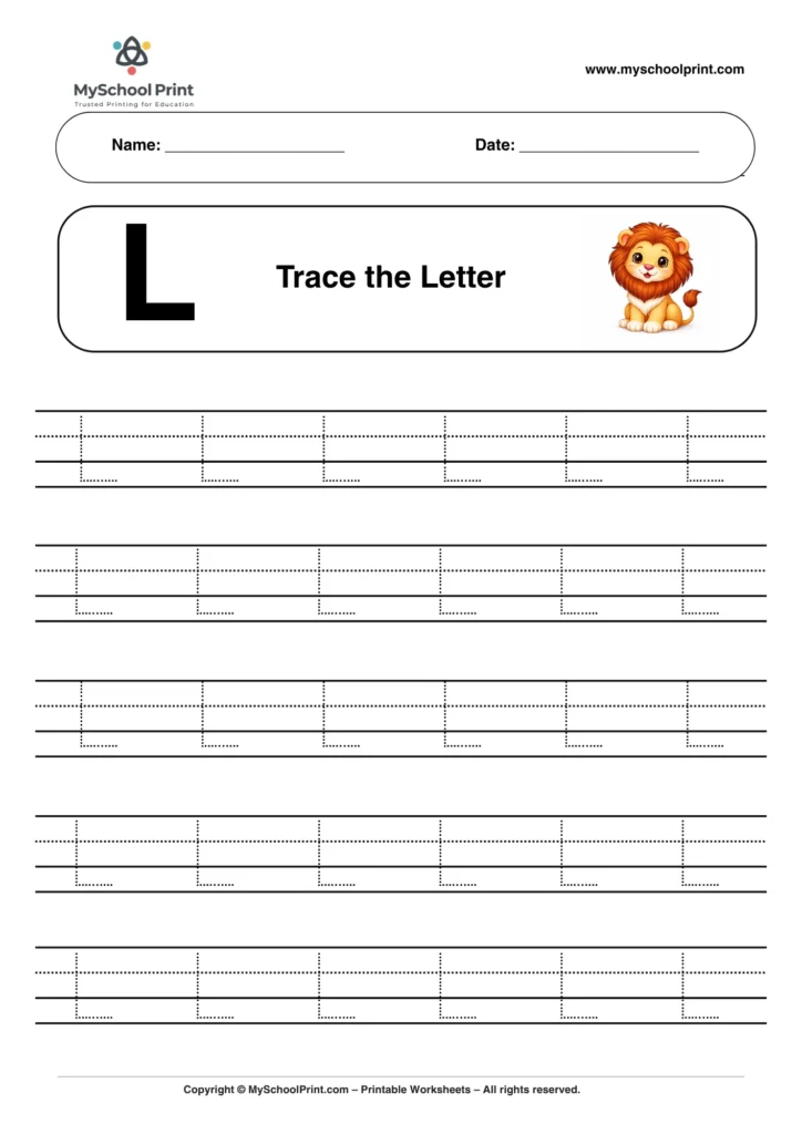 Printable uppercase letter L tracing worksheet for children