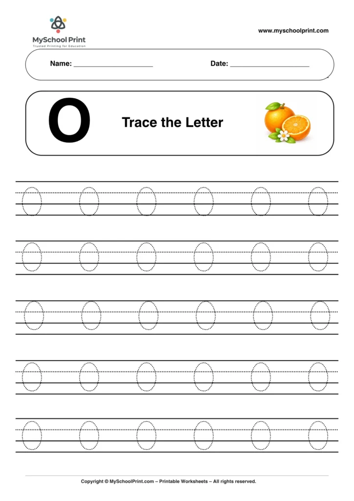 Printable uppercase letter O tracing worksheet for children