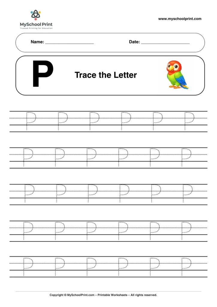 Printable uppercase letter P tracing worksheet for children